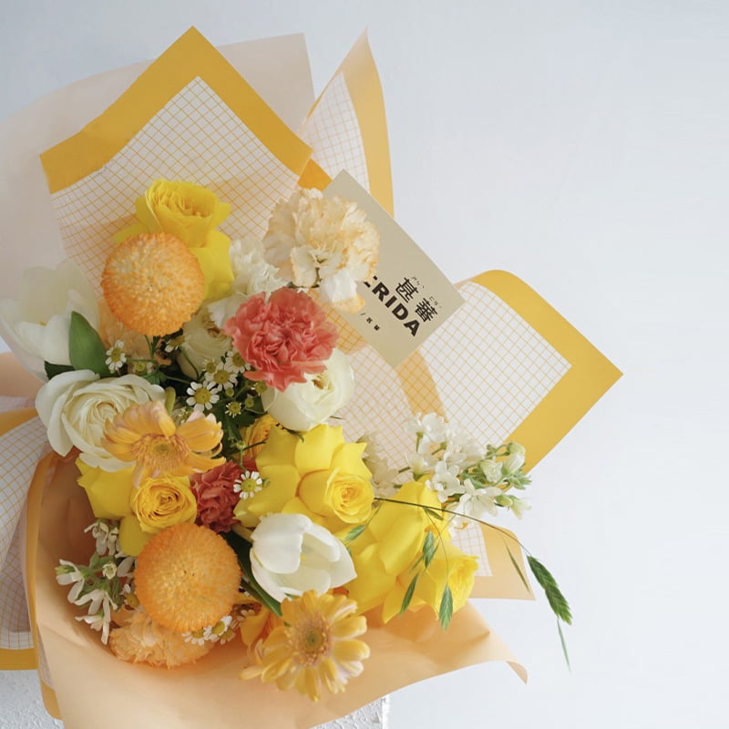 両面チェック柄虹色花柄包装紙