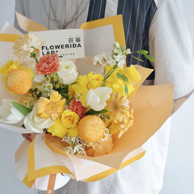 両面チェック柄虹色花柄包装紙