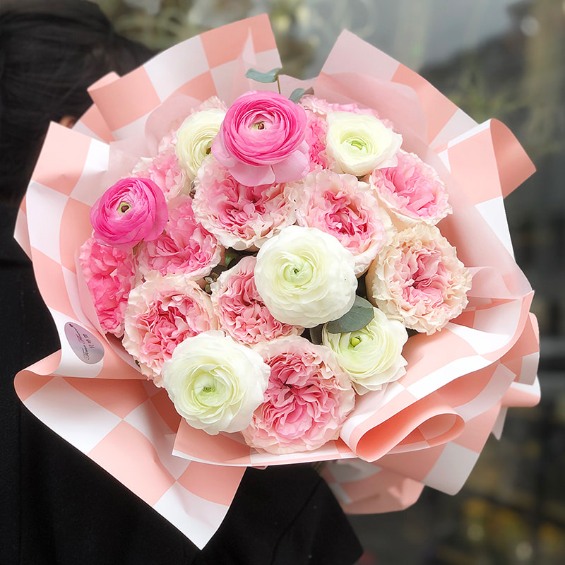 2色の市松模様の花束の包装紙